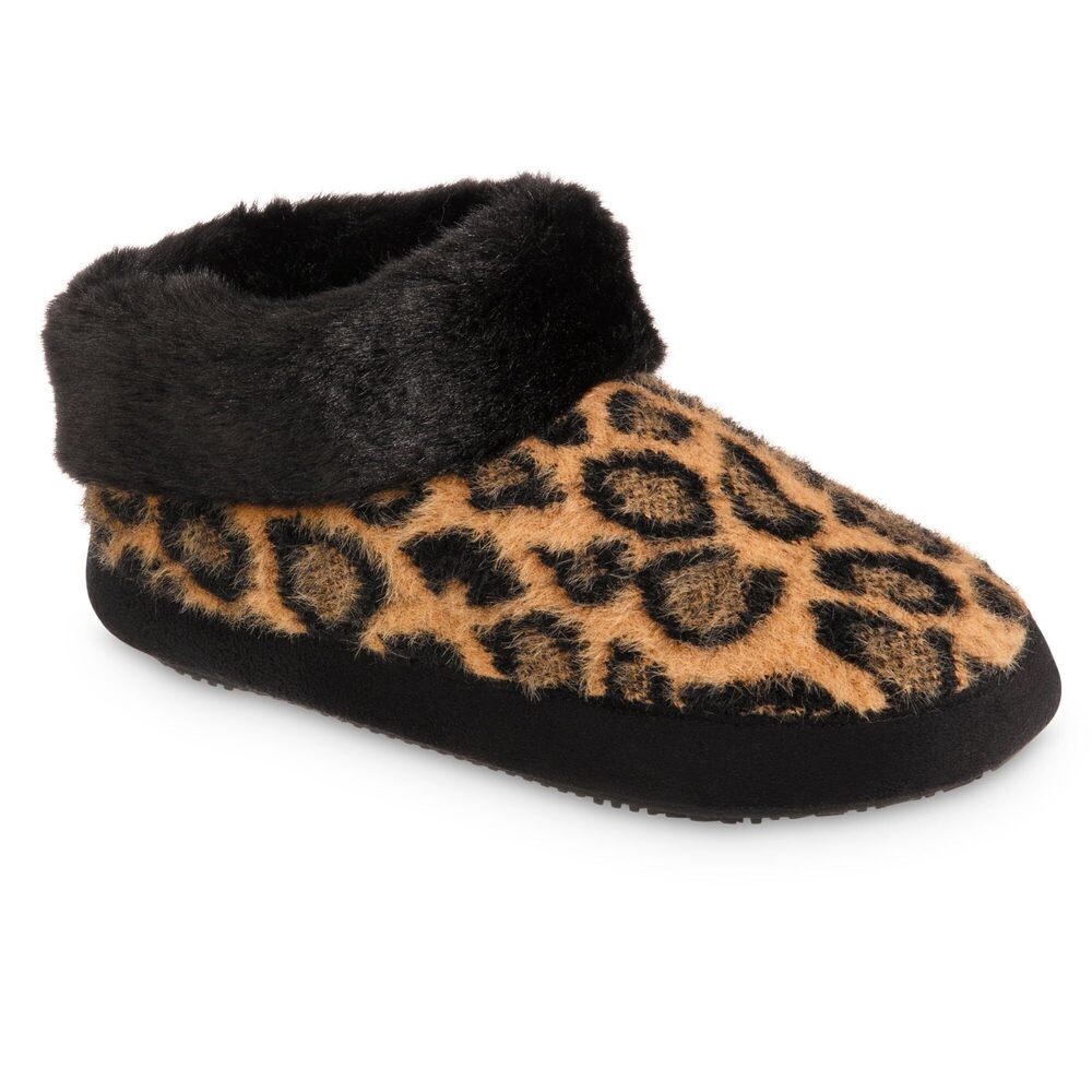 Isotoner Women's Cheetah Memory Foam Eco Comfort Boot Slippers LG 8/9 NWT